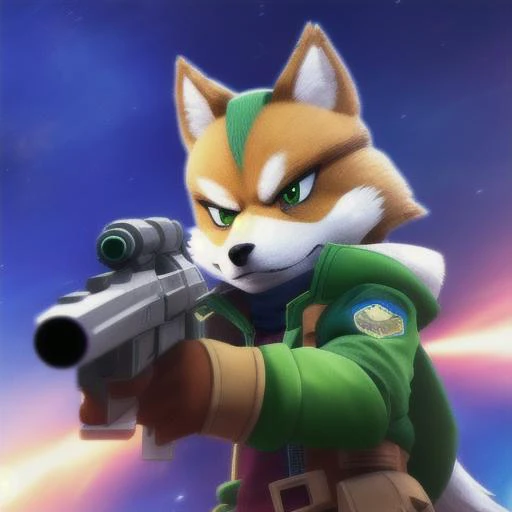 one starfox, anime, hold a gun, full body, fanart, cinematic lighting, HDR, 8K