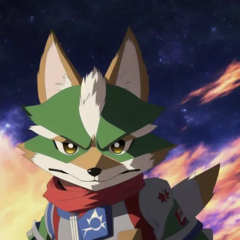 starfox, anime style, beautiful space background, 4K