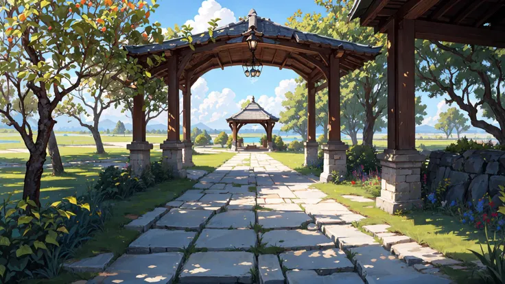 Scenery, no humans, best quality, ultimate amazing accuracy definition, out doors, under a gazebo
