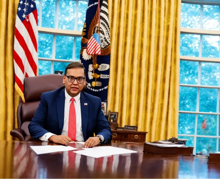 S4NTOS sitting at a desk in the oval office