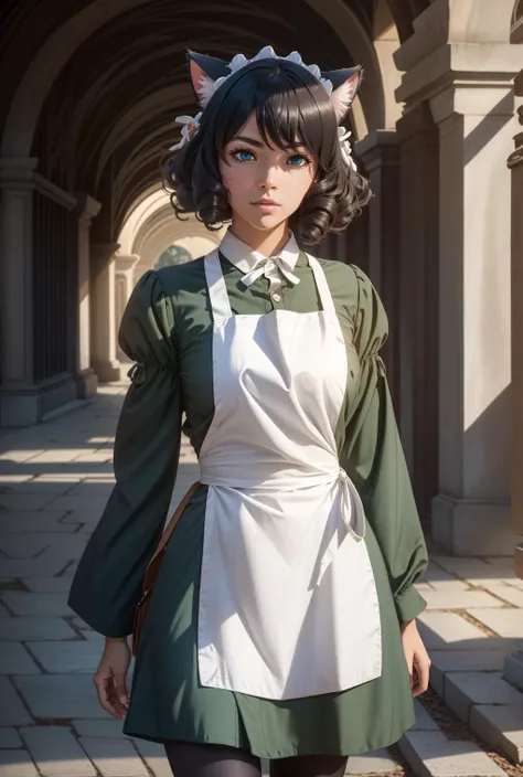 maid headdress, green dress, long sleeves, white apron, pantyhose,<lora:Ð Ñ Ðион DanMach(ryuu, pointy ears(Ñм Ð¾Ð´ÐµÐ¶Ð´Ñ Ð±Ð¾ÐµÐ²ÑÑ Ð¸ гоÑниÑной):0.8>, <lora:ÐоÑка-девоÑка из Ñок ÑоÑ(cyan, animal ears, cat ears,tail,blue eyes,black hair,curly hair):0.7>, cyan, animal ears, cat ears,tail,blue eyes,black hair,curly hair, 1girl in full growth, best quality, masterpiece, ultra-detailed, high quality, perfect nose, highly detailed skin, warm skin tone, defiance512, RAW photo, best quality, high resolution, (masterpiece), dreamlike, dreamy, modelshoot style, analog style, tonemapping, photorealistic, professional photography, sharp focus, HDR, 8K resolution, intricate detail, sophisticated detail, hyper detailed, (depth of field), highlight and shadow, volumetric lighting, cinematic bloom, professional light, looking at viewer, blotchy,