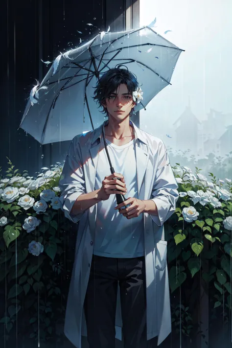 studio light, made of feathers, a painting of a male holding a flower, behance hd,  holography, a man standing in the rain holding an umbrella, cgsociety, a painting of a person holding a bunch of balloons  <lora:Style_Re:1>