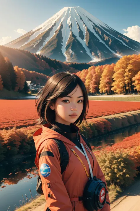 1girl, (designed by Greg Rucka:1.1) and (Shinji Aramaki:0.9) and (Dora Carrington:0.7) and (Erin Hanson:1.3) , detailed Digital painting, surreal, landscape of a ([Antipaxos:Interlaken:2]:1.3) in the distance there is a Mount Fuji, it is very Fiery and Skillful, desolate lake and Supernova remnant in background, Fall, Simple and clean, Tranquil, Breakcore, soft lighting, Zoom lens, Desaturated, Golden ratio, Decals, lots of details, beautiful