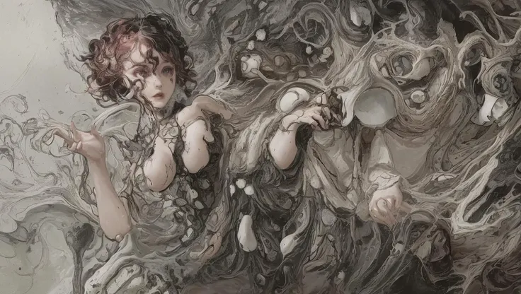 <lora:PsychedelicFluids:0.6> broken porcelain dolls emerge from the ground in rows, smoke root tentacle monsters harvest the still beating hearts of the broken porcelain dolls like plucking fruit from the ground