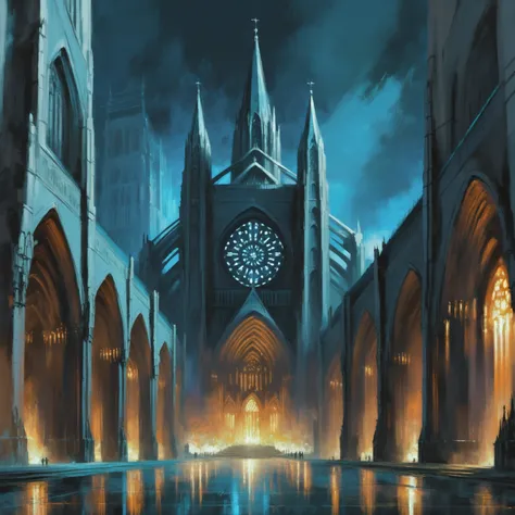 digital painting, dark fantasy cathedral in a downtown cyberpunk city at night<lora:EnvyNormanArchitectureXL01:0.3><lora:EnvyAnimeOilXL01:1><lora:EnvyBetterHiresFixXL01:0:hr=1>