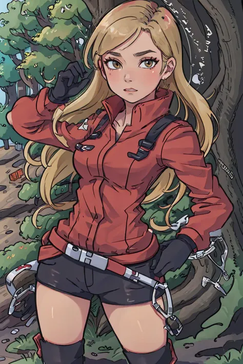 ((masterpiece)), (best quality), official art, highly detailed, detailed background, photorealistic,
RangXY, 1girl, solo, looking at viewer, thighhighs, gloves, long sleeves, jacket, boots, shorts, black gloves, belt, high heels, thigh boots, black shorts, knee boots, bike shorts, red footwear, red jacket, high heel boots, holding poke ball,
forest, stream, trees, (dynamic pose:1.3), (cowboy shot:1.2),
<lora:RangXY:0.7>