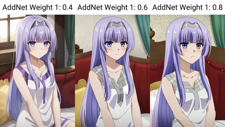 melfina, 1girl, solo, long_hair, looking_at_viewer, blush, bangs, blue_eyes, shirt, dress, bare_shoulders, closed_mouth, blue_hair, collarbone, upper_body, purple_hair, grey_hair, sidelocks, hairband, sleeveless, shiny, indoors, blunt_bangs, shiny_hair, sleeveless_shirt, bed, frown, parody, couch, light_purple_hair