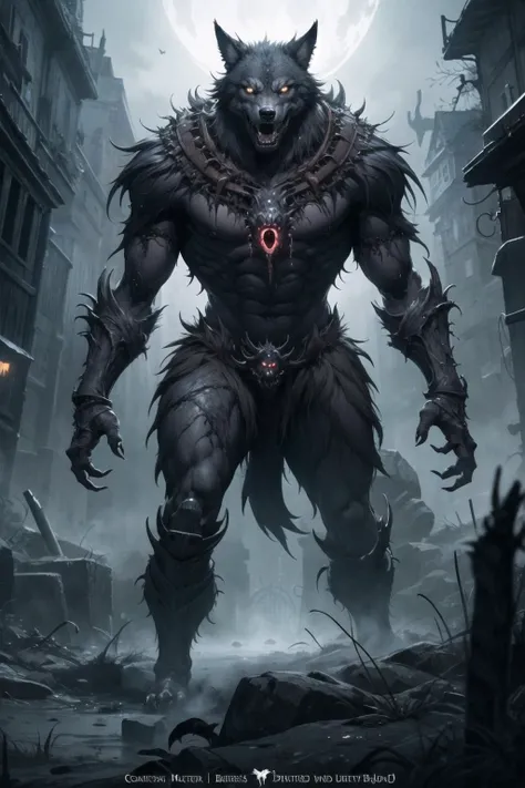 1 monster, a metal wolf, metal. red eyes, armored, skull, metal body, fantasy robot, empty hands, arms raised (perfect hands), masterpiece, best quality, highres <lora:werewolf_v0.2:0.8> werewolf, HorrorFantasy