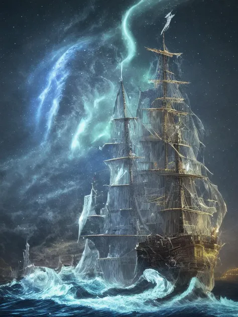 (sailing ship:0.5),(iceberg:0.5),(high waves:0.3),(castle:0.2),(glowing lights:0.6),(night:0.5),(HDR:0.1),<lora:neon_palette_offset:0.166>,(aurora borealis:0.1),