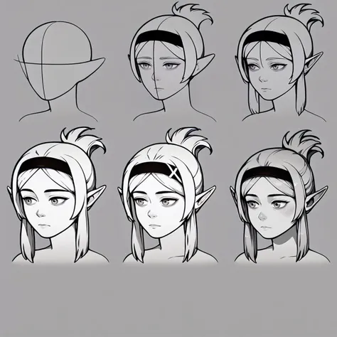 score_9, score_8_up, score_7_up, 1girl, thalia, folded ponytail, pointy ears, black hairband, <lora:orcmassage_thalia_ponyXL:1>, <lora:How_to_draw_step_by_step_2:1> howtodraw, x steps, greyscale, colored final touch