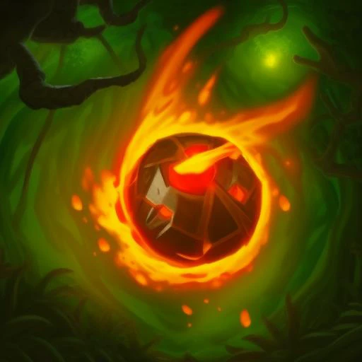 awesome rpg icon of a fireball, flying into jungle