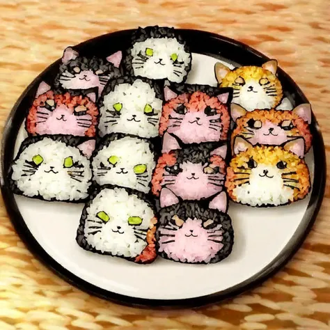 <lora:animaki_cut_roll_v1:0.5> no humans, food focus, animaki, rice,
cat, on the dish, kawaii