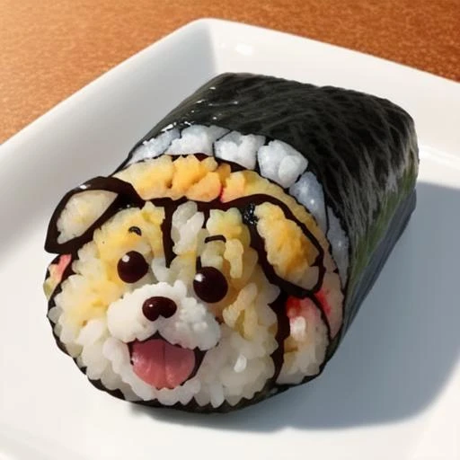 food, no_humans, (rice:0.5), animaki, food focus, objectification, <lora:animaki_cut_roll_v1:0.5>,dog shaped