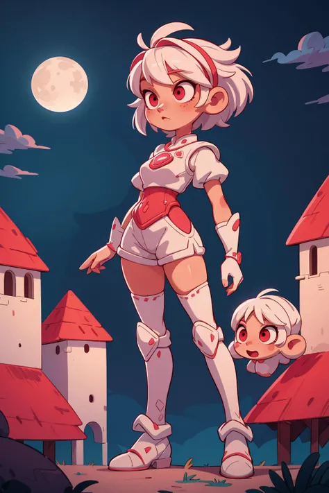 ((best quality, masterpiece)),
1girl, white and pink armor, white short hair, moon light , ((full moon):0.5), red eyes, outdoor, clouds on background,fantasy, medieval, castle on background
<lora:more_details:0.5> <lora:3DMM_V7:1>