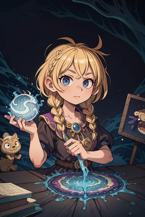 ((best quality, masterpiece)), ((style-swirlmagic):0.9),
epic, illustration, welcoming, 1girl, druid, blonde hair, Goddess Braids, casting spell, in a nebula,
<lora:more_details:0.5> ,
<lora:LowRA:0.7>