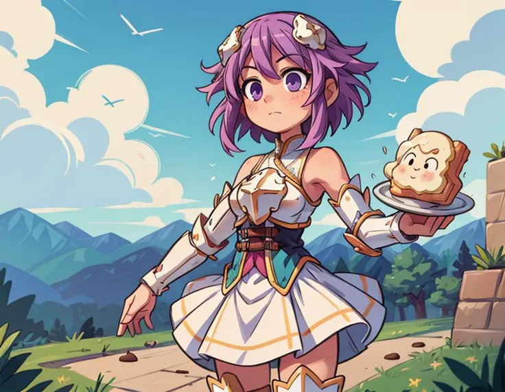 ((best quality, masterpiece)),  1girl,  beautiful face, cute, <lora:more_details:0.5>, <lora:nepu1-000013:0.8>, purple hair , npfr1, presenting a cookie, proud