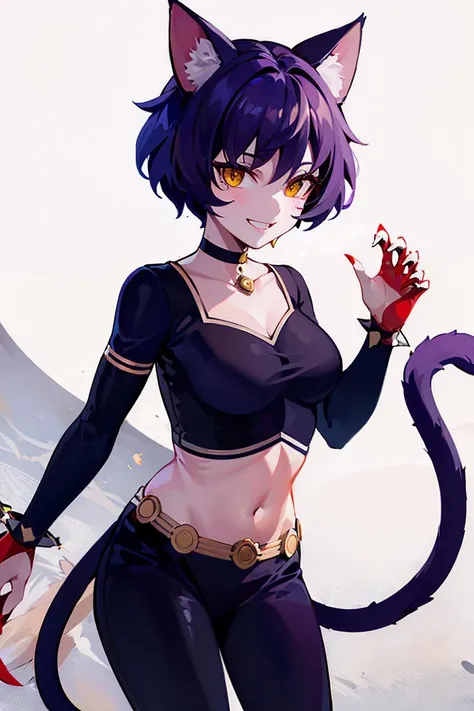 ((masterpiece,best quality)), absurdres,
<lora:Hop_DB:0.7>, Hop_DB, red claw, cat tail,
solo, smiling, looking at viewer, cowboy shot,
cinematic composition, dynamic pose,