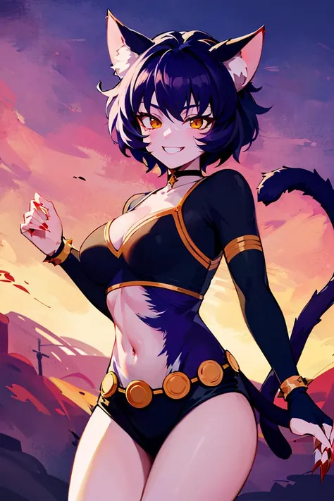 ((masterpiece,best quality)), absurdres,
<lora:Hop_DB:0.7>, Hop_DB, red claw, cat tail,
solo, smiling, looking at viewer, cowboy shot,
cinematic composition, dynamic pose,