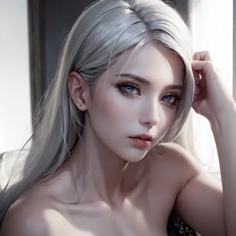 (photorealistic:1.3), (realistic), masterpiece, best quality,
1 slim girl, (young girl:1.2), (young:1.3), cute face, white hair, beautiful detailed face, focus, solo focus, (side lighting), (eye slashes:1.2), (upper body)