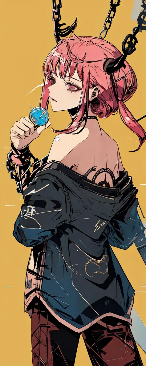 clonion, 1girl, chain, horns, long_sleeves, bare back, bare shoulder, rope, (simple_background), solo, from_side, makima \(chainsaw man\)
<lora:clonion3-15:1>
<lora:makimaChainsawMan_1:0.5>