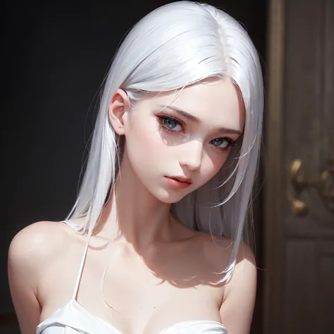 (photorealistic:1.3), (realistic), masterpiece, best quality,
1 slim girl, (young girl:1.2), (young:1.3), cute face, white hair, beautiful detailed face, focus, solo focus, (side lighting), (eye slashes:1.2), (upper body)