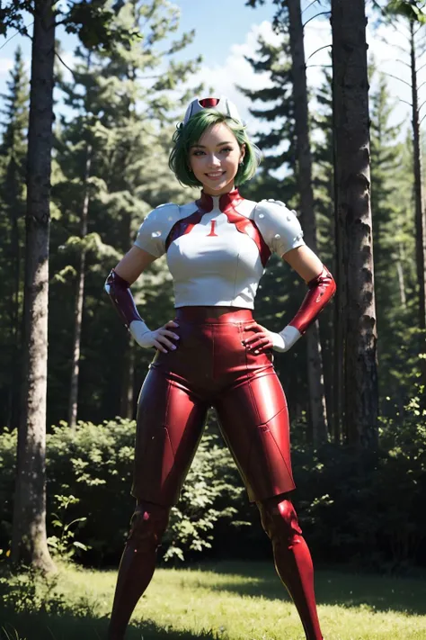 1girl, marina_liteyears, green eyes, red and white clothing, red legs, looking at viewer, smiling, full body shot, hands on hips,
park, trees, simple background, jazzy ambiance, blue sky, colorful,
masterpiece, extremely detailed, hdr, <lora:marina-v2:1>