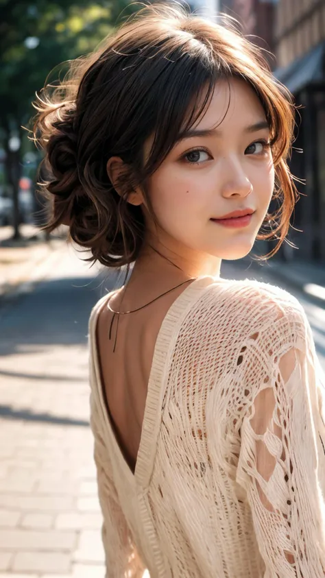 (Realistic),masterpiece,best quality,cinematic lighting,natural shadow,highest detail,professional photography,detailed background,depth of field,insane details,intricate,aesthetic,detailed face,subsurface scattering,looking at viewer,Tracking Shot,
1girl,photo of a cute girl,light smile,charming,20yo,Bouffant Hair,Mohawk,Rose gold hair,outdoors,
edgCD,crochet dress,wearing edgCD,<lora:edgCrochetDresses:0.8>,
<lora:GoodHands-vanilla:1>,<lora:add_detail:1>,<lora:åå½±:1>,