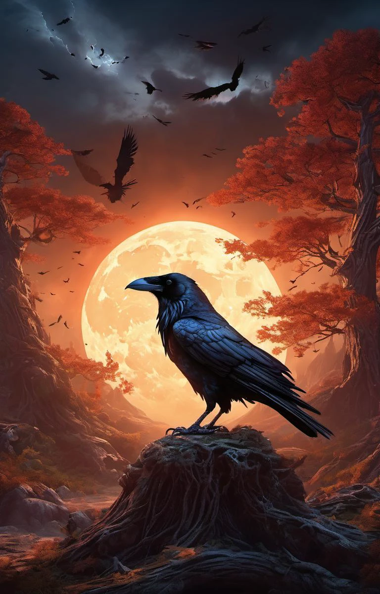 (dark magic), (grim),
the raven
,(intricate details), (hyperdetailed), 8k hdr, high detailed, lot of details, high quality, soft cinematic light, dramatic atmosphere, atmospheric perspective