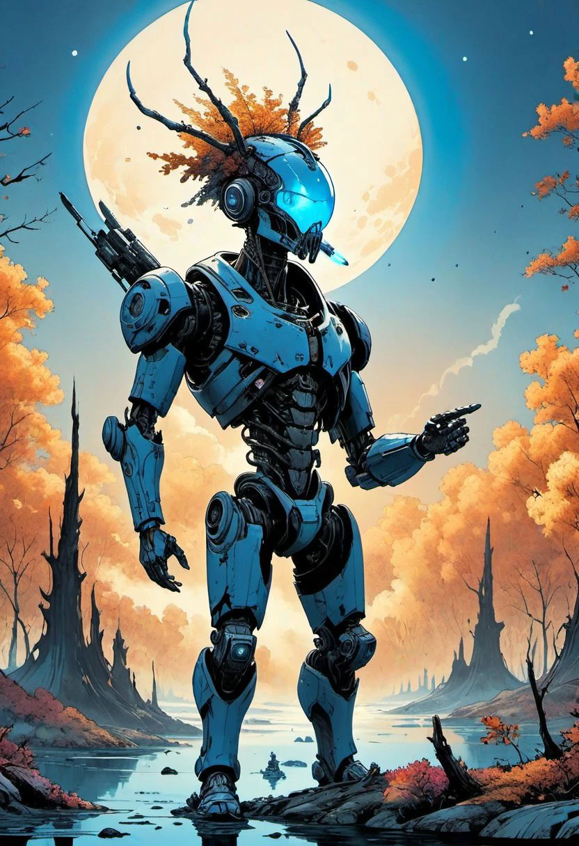 (Alex Pardee1.4), (Film still cinematic photography, tilt angle, bokeh, perfect composition, f 1.8, 44mm:1.1), (hyperdetailed forest, autumn theme:1.0), (archaic military mech walking in a swamp, ripples of water move, biomechanical man and a mech:1.3), (turning pose, change pose each time:1.1), (smoking heap of a spaceship collision in the background:1.1), (natural aura, light blue aura, black aura:1.2), (sunset), (in the style of (Brian Despain:1.0) and (Iwan Baan:1.6) and (Sam Kieth:1.7)),
<lora:RMSDXL_Creative:0.9> <lora:epi_noiseoffset2:0.3> <lora:lowkey_v1.1:0.8> HyperSmoke, sunny background, blue background, intimate theme, afterglow
(Bad_pictures:1.0)