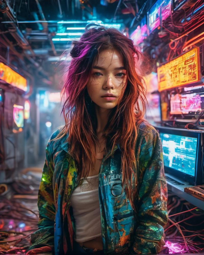 A woman with long hair and a blue jacket standing in a city - SeaArt AI