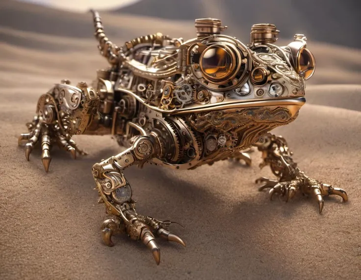 a steampunk horny toad, small, desert,\n\ntrending on ArtStation, intricate, hyper detailed, ultra realistic, sharp focus, octane render,