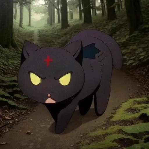 black cat, (walking on forest:1.2),( angry:1.4), <lora:chomusuke:1>, (intricate details:0.9), (hdr, hyperdetailed:1.2)