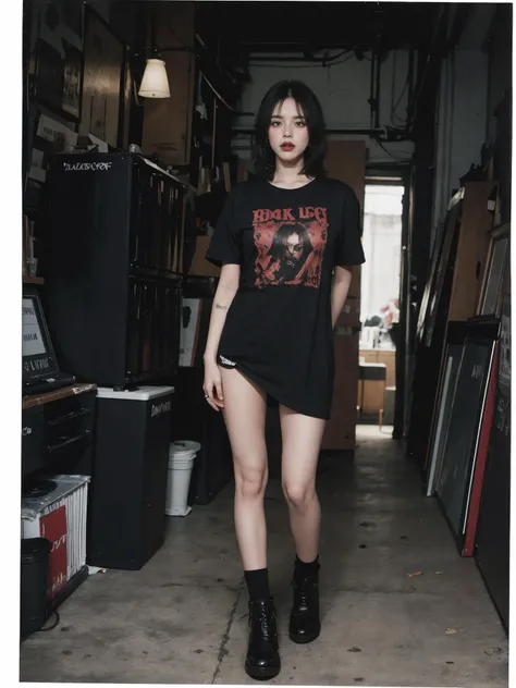 nsfw, best quality, dark, masterpiece, ultra high res, (photorealistic:1.3), 8K, raw photo, 1girl, dark, punk, dynamic pose, wearing punk tshirt, full body, music shop, standing, (stuffed cd:1.2), (black lips:1.3), <lora:ClothingAdjuster3:0> <lora:InstantPhotoX3:0.4> <lora:epi_noiseoffset2:1> <lora:punk_v0.2:0.6>