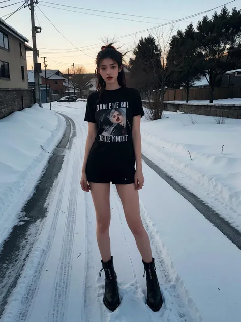 nsfw, best quality, dark, masterpiece, ultra high res, (photorealistic:1.2), 8K, raw photo, orange spotlight,1girl, dark theme, punk, dynamic pose, wearing punk tshirt, black eyeliner, full body, standing outside in snow, wearing punk tshirt, (black lips:1.1), hairy vagina, showing her pussy, <lora:ClothingAdjuster3:0> <lora:InstantPhotoX3:0.2> <lora:punk_v0.2:0.2>
