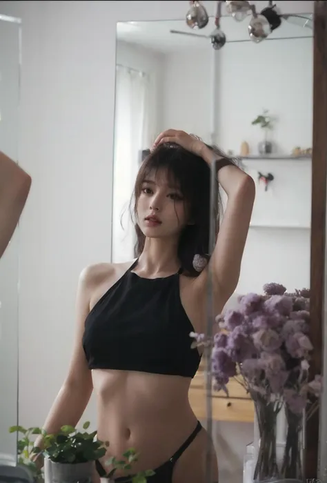 best qualtiy，tmasterpiece，超高分辨率，（realisticlying：1.4），1girll，sea beach，A pair of bright eyes，Raised sexy，a sense of atmosphere，（Eight-pack abs：1.4），Cleavage is seductive，，（Black bra：1.2），（Sexy bikini：1.6），（Big big breasts：1.9），（The upper part of the body：1.4）