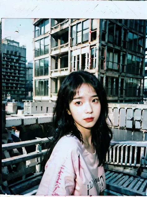 (white Photo border:1.3), polaroid photo, official art, unity 8k wallpaper, ultra detailed, realistic,beautiful and aesthetic, beautiful, masterpiece, (best quality:1.3),  (film grain:1.2), (floating dust particle:1.2), award winning photo,  (cinematic lighting), on focus, (rim light:1.6), (Low ISO:1.2), dimly lit, low key, deep shadow, (highly detailed skin:1.2), ecstasy of flower, dynamic angle, the most beautiful form of order, elegant, a brutalist designed, vivid colours, romanticism, atmospheric, standing split, (seductive smile:1.2), sexy no jutsu, pitiful female, beautifly, outdoors, tongue out, wet,  <lora:add_detail:0.7>, kneeling position, (pose:1.2), (daytime:1.5), assertive female, (from front:1.2), smog, (dim lighting:1.2), body blush, (hands in hair:1.2), (small breasts), messy and wet hair, sexy, solo, depth of field, (((shiny skin))), <lora:iu_v35:0.3>,  <lora:InsPX2:0.78>, (pink T shirt:1.4), (Clean screen:0.75), ((hairpin)),  (long hair:1.3), (less light:1.3), (85mm:1.21), (Fujifilm:1.5), (Street photography:1.5), (Modern and Crowded city:1.5), (((New York city))), (technological sense:1.5), Flashing lamp, (cold color), (Scene interaction:1.3), cowboyshot, (Look at the camera:1.2), (half body:1.25), (High-rise buildings:1.6), (super detail:1.7), <lora:Velvia2:0.25>