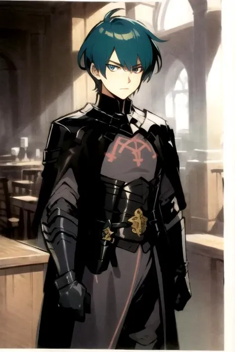 absurdres, (illustration:0.9), (sketch:1.2), (ultra-detailed), (perfect face:1.3), anime, mbyleth, 1boy, solo, blue hair, blue eyes, armor, gloves, black cape, (blank expression), BREAK concept art, comic book, <lora:Nyantcha-Locon:0.5> <lora:squeezable-1144it-novae:0.5> <lora:MByleth:1>