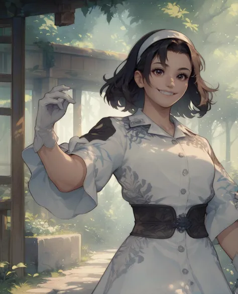 score_9,score_8_up,score_7_up,
junkazamaxl,black hair,medium hair,brown eyes,
hairband,white top,white gloves,
standing,upper body,smile,
outdoors,morning,spring,<lora:JunKazamaXLT8-11:1>,
