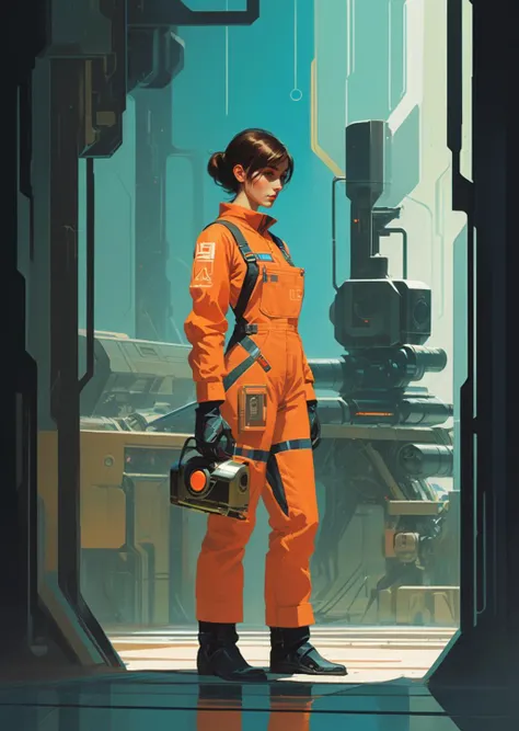 concept art by syd mead
by James Gilleard
1girl , worker overalls,  fixing a robot, factory,
 shadows
vivid color, gradient, abstract shapes 
<lora:FF-Style-James_Gilleard:0.7>
<lora:concept_art_syd_mead:0.5>
[(details:1.2): [ (many small details:1.3) : [ (many ultrasmall details: 1.2):(very detailed ultrasmall edges and microrelief:1.5):0.7 ]: 0.4 ] :0.2]