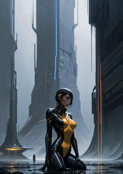 concept art by syd mead, retro futuristic,
d3qck artstyle
1girl, sad ,cry, rain, wet, collared shirt, cleavage kneeling shadow
 highrise building,  mysteries detailed face, vivid color best quality, masterpiece perspective from below photo
[(details:1.2): [ (many small details:1.3) : [ (many ultrasmall details: 1.2):(very detailed ultrasmall edges and microrelief:1.5):0.7 ]: 0.4 ] :0.2]
<lora:d3qck artstyle:0.5>
<lora:concept_art_syd_mead:0.5>