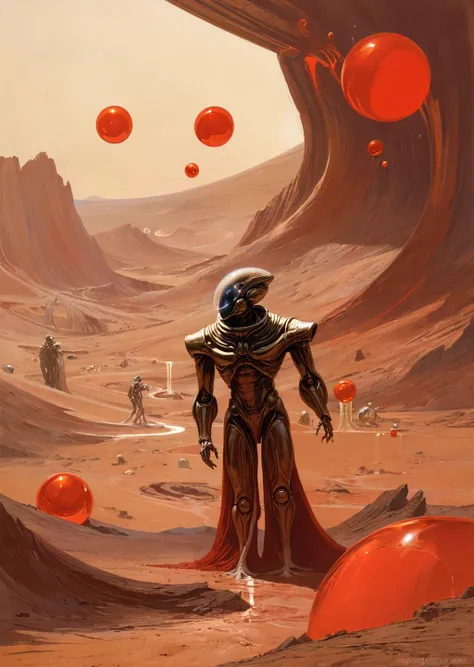 concept art by syd mead, retro futuristic,
d3qck artstyle
 h.r.giger, aliens
triadic color palleted,
a friendly giant robot fighting in the desert of mars
 ((space_style:0.6), cosmic outer space theme:1.1), bubble-mage, joyful, dynamic pose, colorful mage robes, surrounded by magical red bubbles, rainbow, large bubbles, floating particles, foam, transclucent, swirling bubbles, mesmerizing, ethereal aura, bubbles in background, twinkle, ethereal atmosphere
shadows,  mars 
glowing particles
[(details:1.2): [ (many small details:1.3) : [ (many ultrasmall details: 1.2):(very detailed ultrasmall edges and microrelief:1.5):0.7 ]: 0.4 ] :0.2]
<lora:d3qck artstyle:0.7>
<lora:concept_art_syd_mead:0.7>