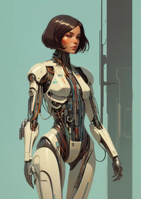 concept art by syd mead
by James Gilleard
1girl, cyborg ,  
 chrome, mechanical arms 
tubes , wires
retro futuristic, flat colors 
<lora:FF-Style-James_Gilleard:0.7>
<lora:concept_art_syd_mead:0.5>
[(details:1.2): [ (many small details:1.3) : [ (many ultrasmall details: 1.2):(very detailed ultrasmall edges and microrelief:1.5):0.7 ]: 0.4 ] :0.2]