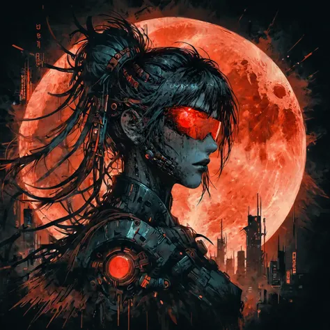 drawn style, anime style, solo,
surrealism, dark tones, cyberpunk warrior, glowing red moon, silhouette,
<lora:Splash_Art_SDXL:0.8> mad-cbrpnksplshrt,