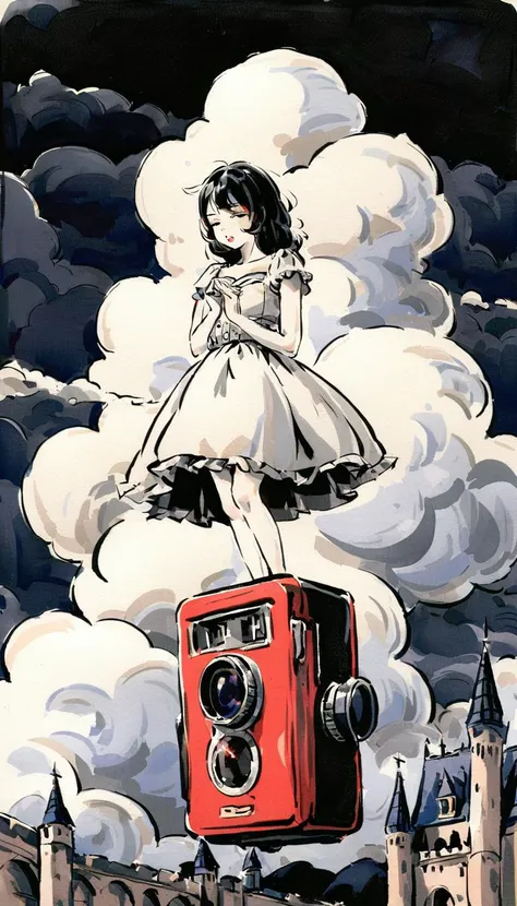 posing,
(cloud:1.3),a woman wearing a dress made of thunder clouds,wearing TCloud,
(a girl made of clouds:1.2),(castle:0.8),(city:0.8),((girl suspended in mid-air)),white_marble_glowing_skin,Deep photo,depth of field,shadows,messy hair,seductive silhouette play,dark,nighttime,dark photo,grainy,dimly lit,shot on RED camera,harsh camera flash ((eyes closed)),