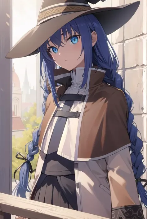 roxymigurdia, <lora:roxytest:1>,
roxy, ahoge, black ribbon, blue eyes, blue hair, braid, hair between eyes, hair ribbon, long hair, twin braids, very long hair, hat, witch hat,
BREAK black legwear, black skirt, capelet, jacket, brown jacket, long sleeves, miniskirt, open clothes, open jacket, pleated skirt, skirt, white capelet, white footwear, white jacket,
BREAK looking at viewer,
BREAK outdoors, city,
BREAK <lora:GoodHands-vanilla:1>, (masterpiece:1.2), best quality, high resolution, unity 8k wallpaper, (illustration:0.8), (beautiful detailed eyes:1.6), extremely detailed face, perfect lighting, extremely detailed CG, (perfect hands, perfect anatomy),