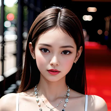 cinematic style, high resolution, 8k,
a full-body photo of <lora:JENNIE:0.45>, in a black and white dress and white necklace, standing on red carpet, outdoor, natural light