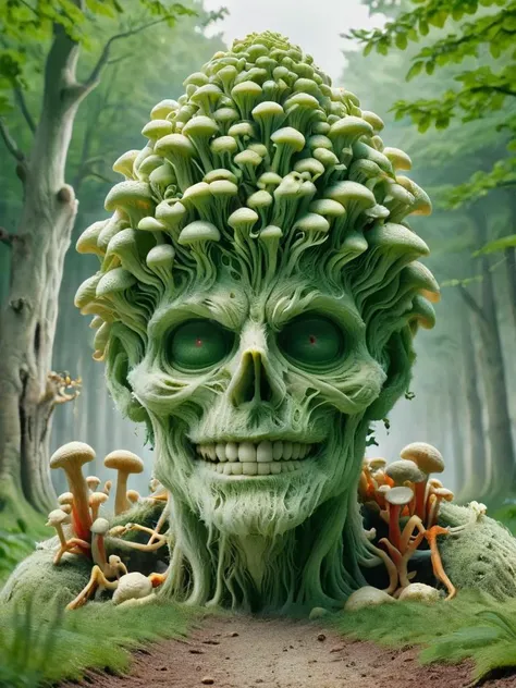 1giant green plant man,1woman, smile, 1man, hat, outdoors, multiple men, sky, day, 2men, grin, colored skin, traditional media, parody, ground vehicle, motor vehicle, car, green skin, truck, giant green man standing in background, humongous green plant man in background, extremely detailed, mystical, focused <lora:zkeleton:0.8> zkeleton <lora:ral-mycelium:0.8> ral-mycelium <lora:Bottle_Sora:0.8> bottle, in glass bottle