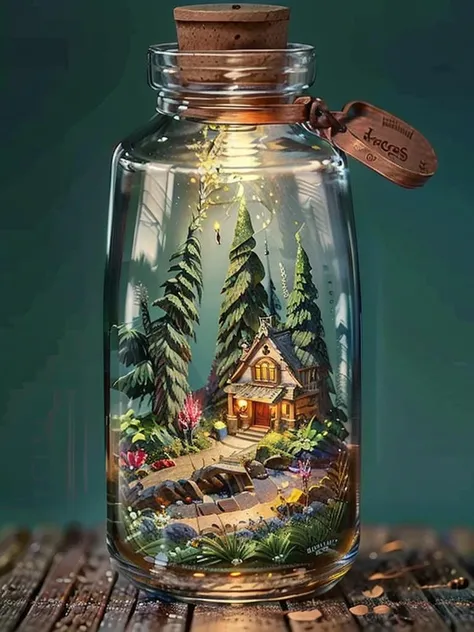 mini house, landscape, old fashion, nature, night light, nature background, a bottle, in the bottle, high detailed, masterpiece, best quality, night light, bottle, in glass bottle, street, masterpiece, best best quality, high realistic, city, <lora:Bottle_Sora:0.4>, (masterpiece,best quality:1.5)