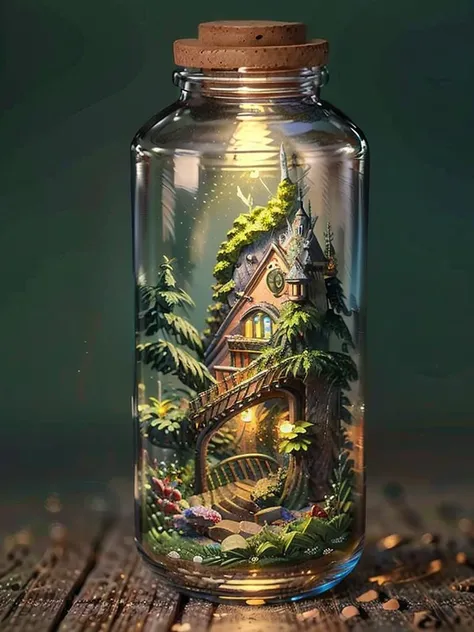 mini house, landscape, old fashion, nature, night light, nature background, a bottle, in the bottle, high detailed, masterpiece, best quality, night light, bottle, in glass bottle, street, masterpiece, best best quality, high realistic, city, <lora:Bottle_Sora:0.4>, (masterpiece,best quality:1.5)