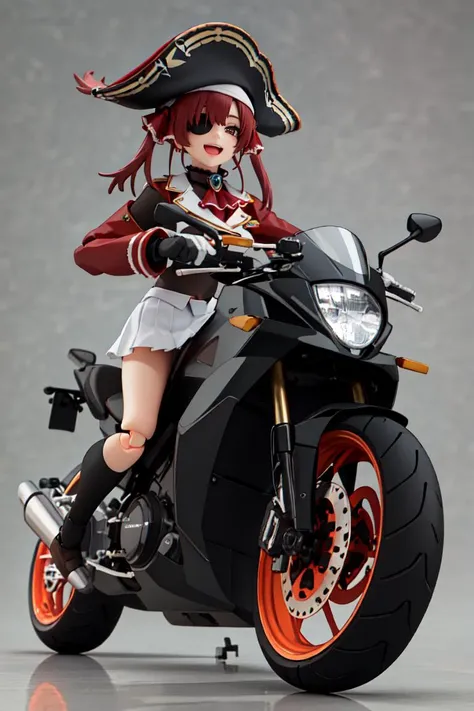 (masterpiece1.1), (high resolusion:1.2), ((best quality)), (8k, beautiful and aesthetic:1.2), highres, detailed CG, ultra detailed, 1girl, solo, detailed background, (add layer), (glistening:1, shiny skin:1.2), <lora:add_saturation:0.2> <lora:marine1:1> marinedef, pirate hat, eye patch, white gloves, mini skirt, smile, open mouth, riding motorcycle, (motorcycle), <lora:figma1:1> figma, [realistic], [3d], (3dcg), ((octane render)),